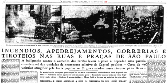 Estadão em 2 de agosto de 1947: revolta contra as tarifas de transporte (Acervo/Estadão)