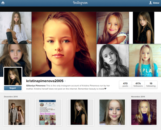 Perfil de Kristina no Instagran: 417 mil seguidores
