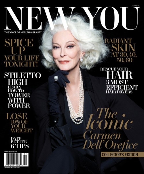 Carmen Dell'Orefice, a top model mais velha do mundo em atividade, na capa da 'New You'